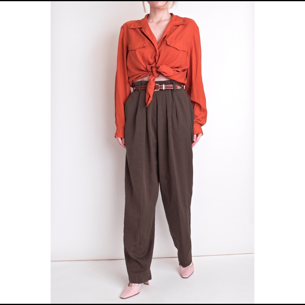 ❌SOLD❌Vintage 80s olive green high waist trouser - Picture 2 of 6